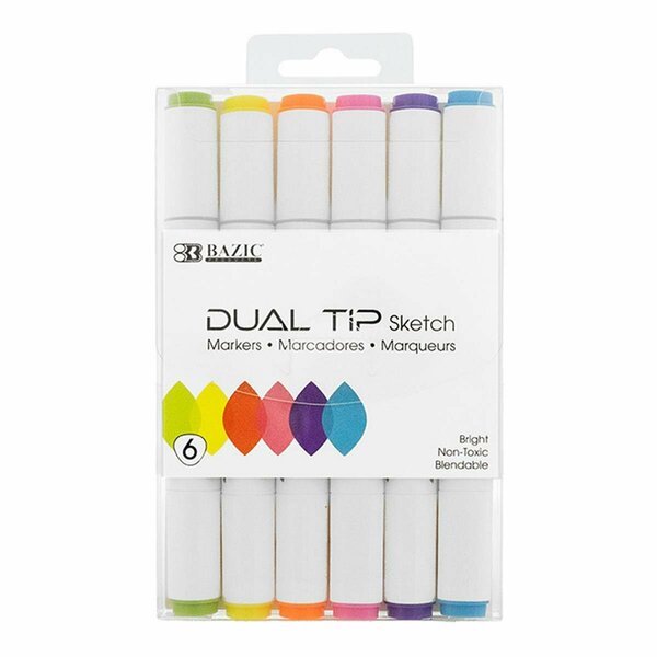 Bazic Products Bazic  Dual Tip Sketch Markers, Fluorescent Color - Set of 6 1230